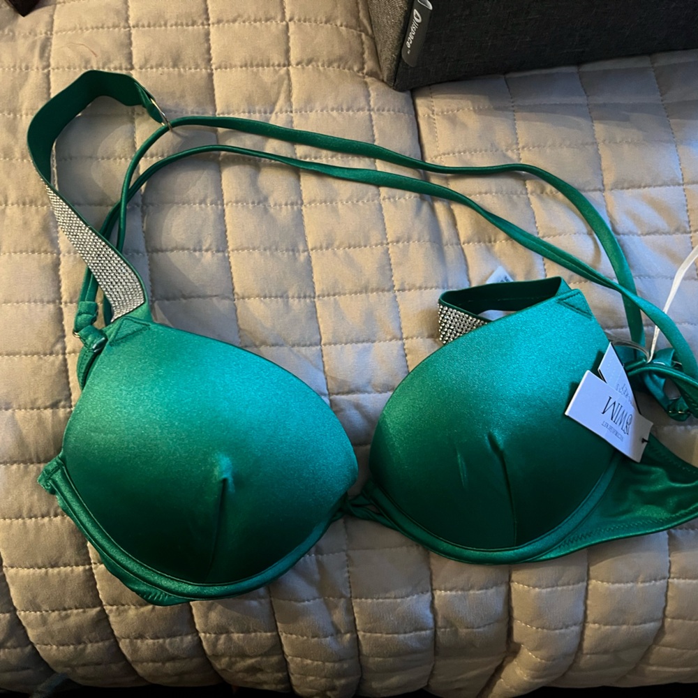 Victoria’s Secret Emerald Green Push-Up Bra with Rhinestone Straps